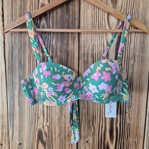 Green floral swim top